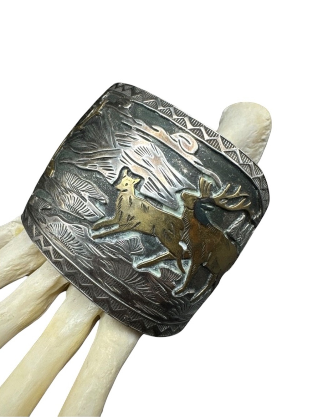 Vintage Sterling Silver Navajo Verdy Jake 12K GF Overlay Storyteller Cuff 7” - Picture 4 of 12
